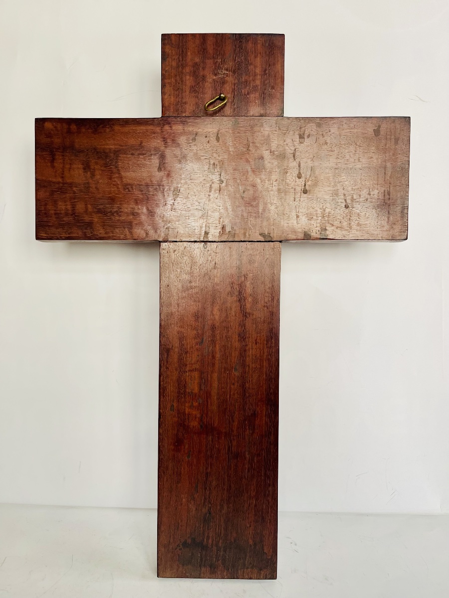 Crucifix en acajou et buis -photo-2
